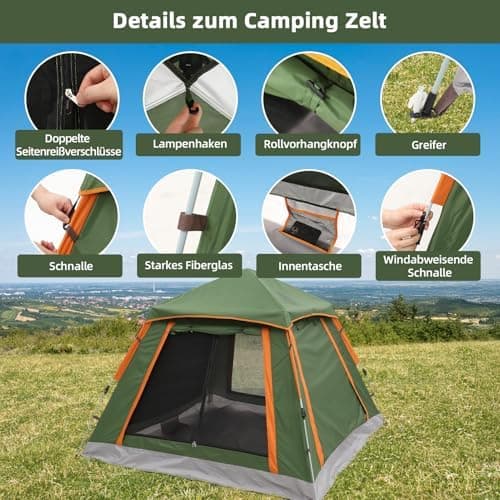 HAUSPROFI Zelt 2-3 Personen Pop Up Zelt |.Quadrierter Wasserspei-Schutz | Moskitoschutz | Familien-Freizeit-Reise