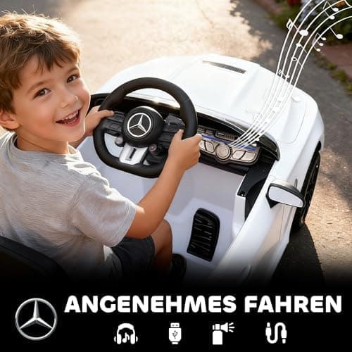 AIYAPLAY Kinder Elektroauto Mercedes-AMG Grau fuht mit Musik & Lichterkranz für 3-6 Jahre
