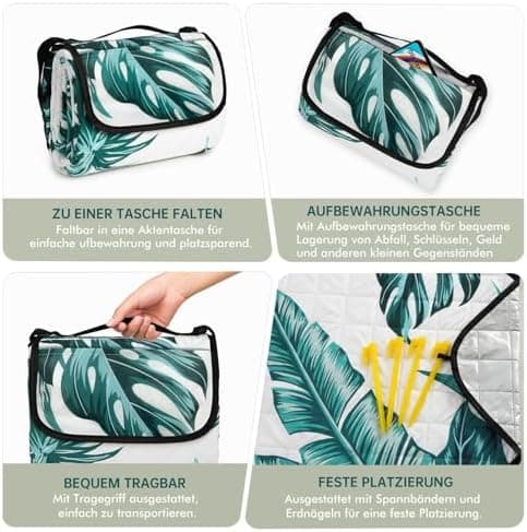 HAUSPROFI Wasserdichte Picknickdecke 200x200 - Isoliert & XXL für Outdoor Aktivitäten - Kompakt & leicht trugbar