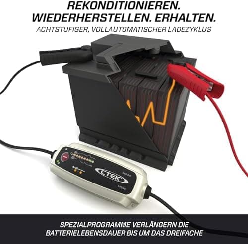 CTEK MXS 5.0 - Temperaturkompensierter Ladegerät Autobatterie für Fahrzeuge und Motorräder mit Intelligenz-, Rekondition