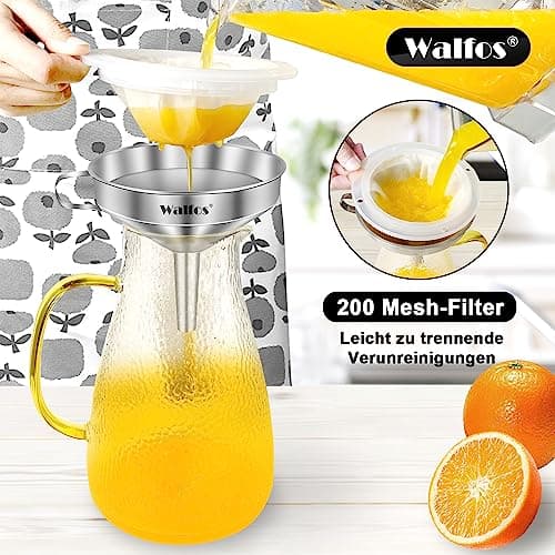 Walfos Trichter Set aus Edelstahl für Küche mit 2 abnehmbaren Siebfilter für Speiseöle, Marmelade und Reinigungsbürste |