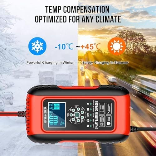 10A Autobatterie Ladegerat 12V/24V - Intelligenz durch Temperaturkompensation für Auto, Motorrad, LKW - Hohe Leistung
|