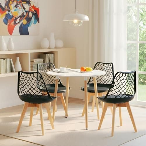 **White Round Dining Table with 4 White Dining Chairs 4 Piece Set for Dining Room, Kitchen, Living Room**
| **White Din