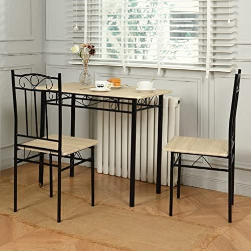 Esszimmer-Set mit Esstisch und 4 Stühlen, Buchenholzmaserung, weiße Metallbeine, perfekt für Esszimmer und Küche, präch
