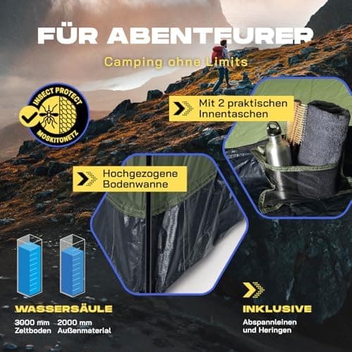 Lumaland Camping Zelt - Leichtes Pop Up Wurfzelt 210x190x110cm | Trekking & Festival Igluzelt | 2-4 Personen Wasserdicht