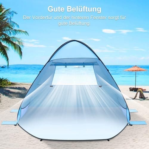 Strandmuschel Automatisches 2-3 Personen Strandzelt für Familien UV-Schutz 50+ Sonnenschutz (Blau)