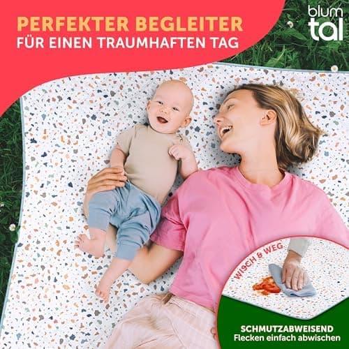 BlumtalPremium Picknickdecke wasserabweisend 200x200 cm - Outdoor-Decke Boho & Terrazzo Design - waschbar + weiche Zwisc