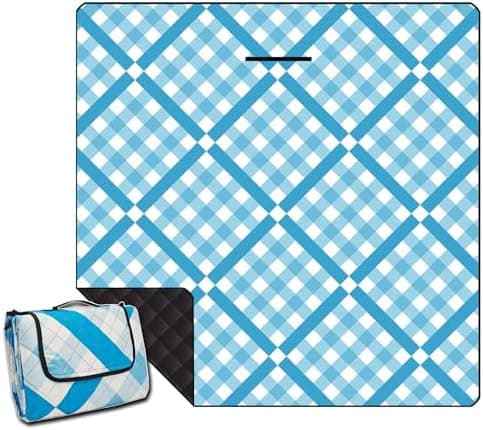 Wasserdichte Picknickdecke XXL Gitter-Grau für Strand und Camping 200x200cm