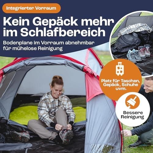 Dome01 Wasserdichtes 2-3 Personen Campingzelt 4000mm, Vorraum mit abnehmbarem Bodenplane, Belüftungsöffnungen, Grau