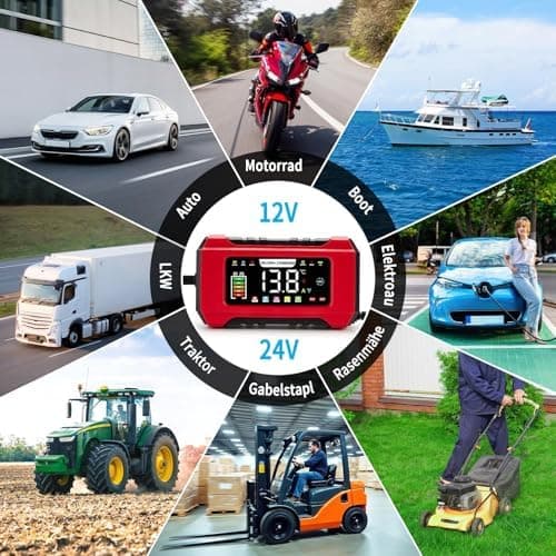 Autobatterie Ladegerät 12V 6A, Reparaturfunktion & Wintermodus für Auto & Motorrad