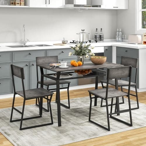 GIANTEX Essgruppe Esstisch Metallrahmen Set für 4 Personen, Esszimmergarnitur Küchentisch Sitzgruppe Industrie culpa