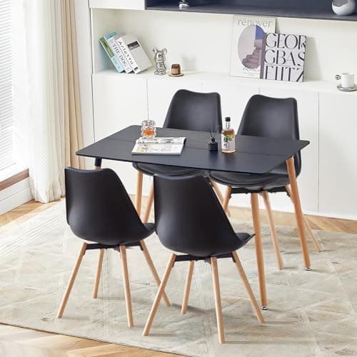 Esszimmergruppe Esstisch mit 4 Stühlen Schwarz Tisch+4 Stühle für Küche Esszimmer Wohnzimmer