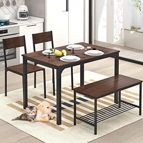 Sogesfurniture 4-teiliges Essgruppe Vintagebraun für Wohnzimmer und Esszimmer mit Ablagefläche und Rechteckigem Esstisch