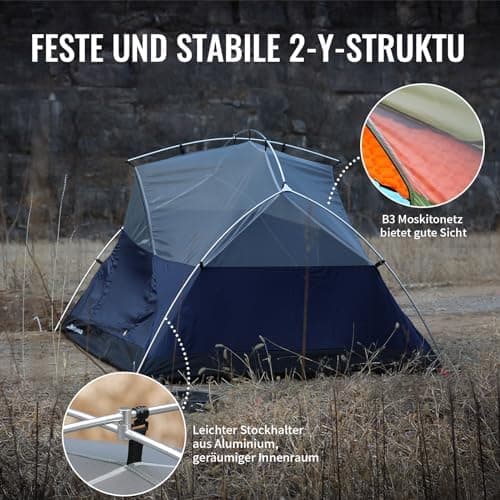 EchoSmile Camping Zelt 2-3 Personen - Wasserdicht, ultraleicht, einfach montieren - für Camping & Wandern