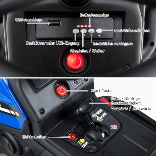 COSTWAY 12V 3-Gang Traktor mit LED Lichtern, Musik & Hupe für Kinder ab 3 Jahre - Grün