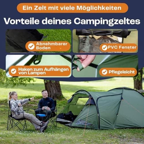 Dome01 Wasserdichtes 2-3 Personen Campingzelt 4000mm, Vorraum mit abnehmbarem Bodenplane, Belüftungsöffnungen, Grau