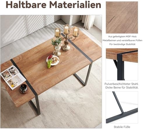 NORDICANA Grauer Esstisch Set 4er Stühle, Rechteckig MDF-Holztisch + Polsterstuhl Samtbezug, für Küche, Büro, Balkon, Re
