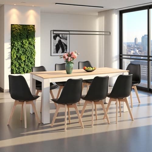 Esszimmergruppe Esstisch 120CM Rechteckig Holz + 4er Stühle grau Eiche-Weiß Tischbein für Wohnzimmer Küche Büro
