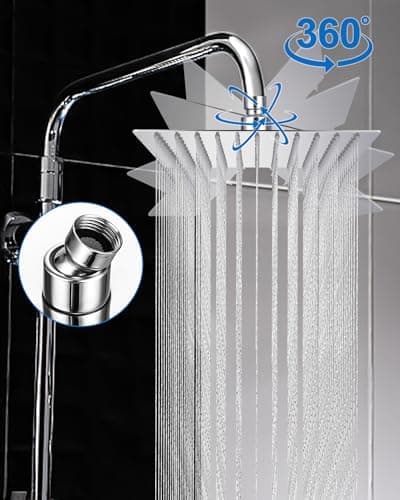 Regenduschkopf Edelstahl 304 360° Verstellbar für Dusche Selbstreinigende Düsen Duschkopf mit Edelstahl 10 Zoll