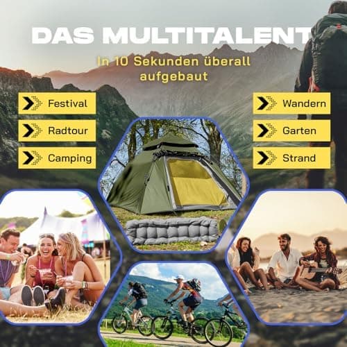 Lumaland Pop Up Camping Zelt 2-3 Personen | 4 Jahreszeiten Igluzelt Leicht, Wasserdicht & Robust | Outdoor Trekking & Fe