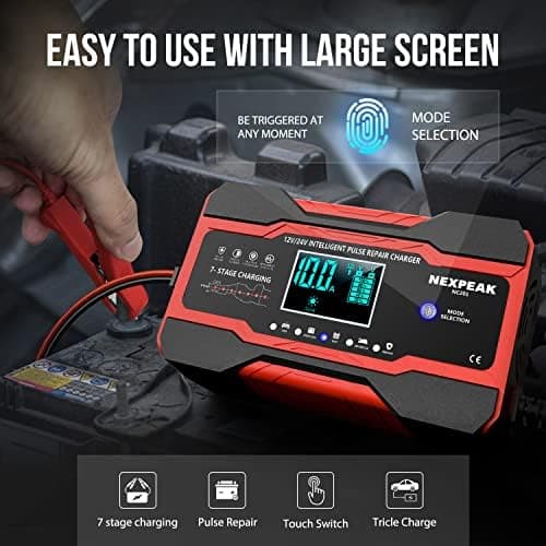 10A Autobatterie Ladegerät 12V/24V Smart vollautomatisch für Auto LKW Temperaturkompensation Rot
