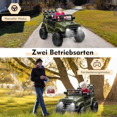HAUSPROFI Kinder Elektroauto 12V - Elektro Kinderauto mit 2,4G Fernbedienung, LED, Bluetooth und Musik für 3-5 km/h - id