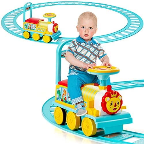 COSTWAY 6V Kinder Elektroauto Grün - Elektro Zug mit Musik & Lichter für 3+ Jährige Kinder im Haus oder Garten