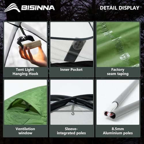 BISINNA 2-Personen-Trekkingzelt | Ultraleicht Wasserdicht & Winddicht | Ideal für Camping & Wandern, beeindruckender Bli