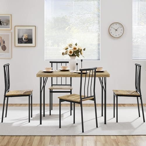 Yaheetech Essgruppen Esstisch mit 4 Stühlen - Rechteckige Küchentisch-Set fürs Esszimmer mit dickem Tisch - Sitzgruppe f