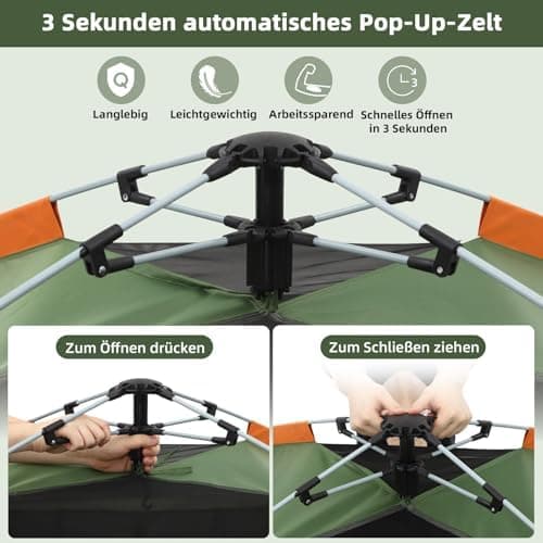 HAUSPROFI Zelt 2-3 Personen Pop Up Zelt |.Quadrierter Wasserspei-Schutz | Moskitoschutz | Familien-Freizeit-Reise