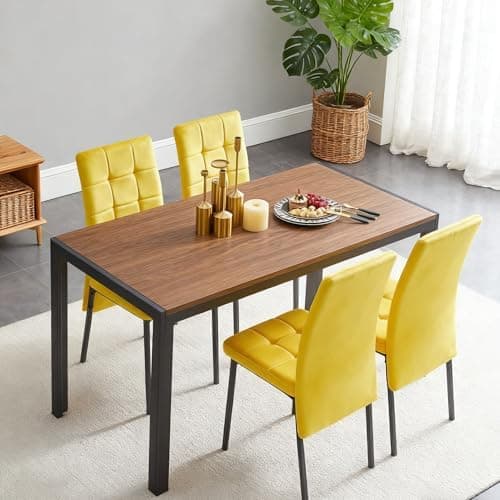 NORDICANA Grauer Esstisch Set 4er Stühle, Rechteckig MDF-Holztisch + Polsterstuhl Samtbezug, für Küche, Büro, Balkon, Re