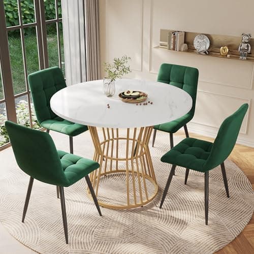 HAUSPROFI Esstisch Set Grün+Schwarz 5-teilig 100x75cm Küchenübersetzung Esszimmergruppe Modern Design Holzmöbel für Küch
