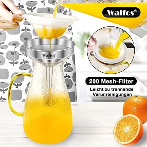 Walfos Trichter Set aus Edelstahl für Küche mit 2 abnehmbaren Siebfilter für Speiseöle, Marmelade und Reinigungsbürste |