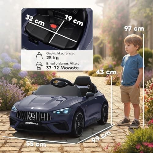 AIYAPLAY Kinder Elektroauto Mercedes-AMG Grau fuht mit Musik & Lichterkranz für 3-6 Jahre