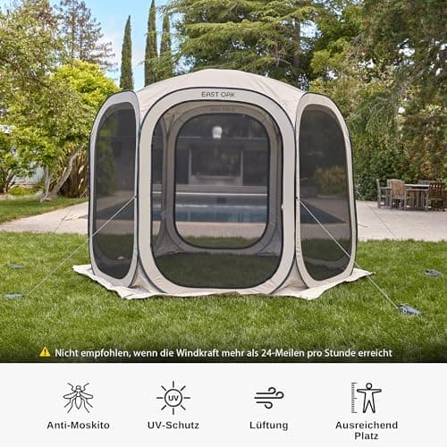 EAST OAK Pop Up Zelt 2-3 Personen - ideal für Familie, Camping und Garten - Wasserdicht, UV-Schutz, 360° Belüftung, Anti