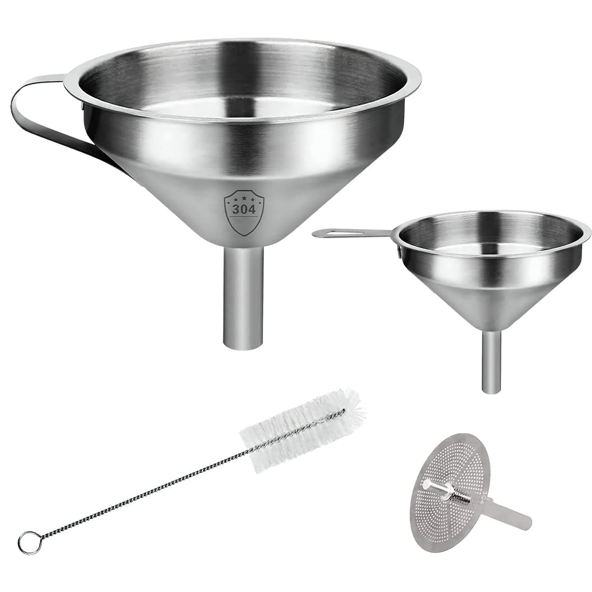 XiXiRan Lebensmittelecht Trichter Edelstahl 304, Groß und Klein, mit Filter und Sieb für Küche (Ø5 Zoll)