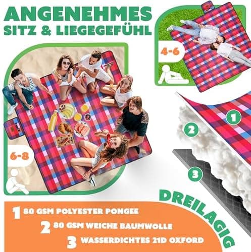 Kesser® Picknickdecke wärmeisoliert für 4-6 Personen - rot, faltbar mit Tragegriff und wasserdichter Unterseite