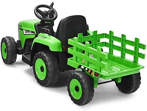 COSTWAY 12V 3-Gang Traktor mit LED Lichtern, Musik & Hupe für Kinder ab 3 Jahre - Grün