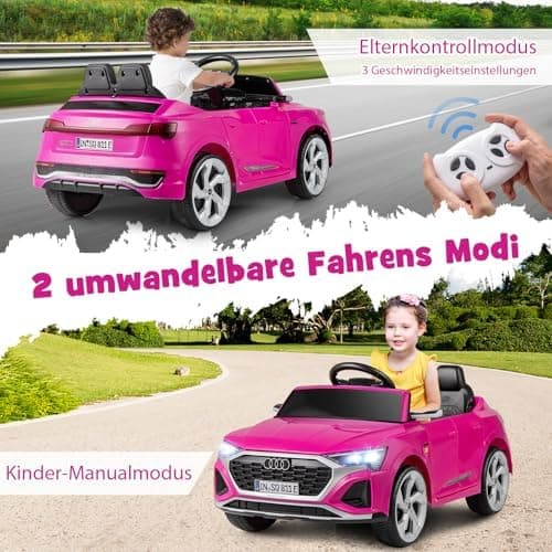 COSTWAY Kinder Elektroauto Audi SQ8 Schwarz für 3+ Jahrige Kinder in 12V 3-Gang Konfiguration mit Fernbedienung, Hupe un