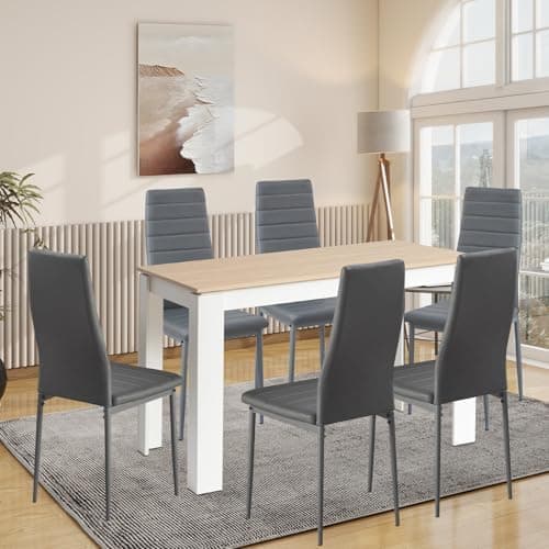 Esszimmergruppe mit 4 Stühlen Esstisch Hochlehner Kunstleder Sitzgruppe für Familie
| 110cm Eiche-Schwarz Tisch + 4 Sch