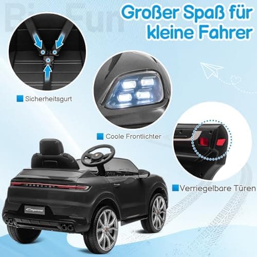 LALAHO Kinder Elektroauto 12V Schwarz mit MP3-Funktion und LED-Leuchten