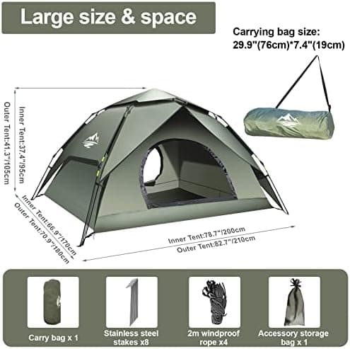 Camping Zelt Automatisches Sofortzelt 2-3 Personen Pop Up + Einfache Einrichtung + UV Schutz