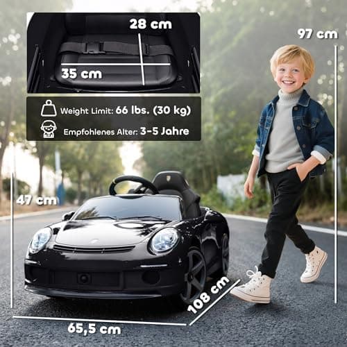 AIYAPLAY Kinder Elektroauto Schwarz für 3-5 Jährige mit Fernbedienung und MP3-Player