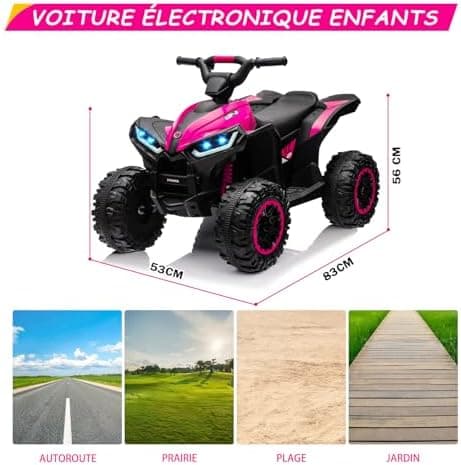 12V Kinderquad Elektroauto für 3+ Jahrealte Kinder mit LED und Musik, 2 Geschwindigkeiten und Hupe, Fernbedienung inklus