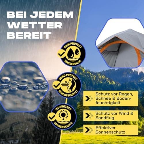 Lumaland Camping Zelt - Leichtes Pop Up Wurfzelt 210x190x110cm | Trekking & Festival Igluzelt | 2-4 Personen Wasserdicht