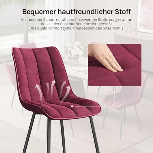WOLTU Esszimmerstühle 2er Set, gepolstert mit Samt, für Wohn- und Esszimmer, Hochlastige Küchenstühle, Dunkelgrau