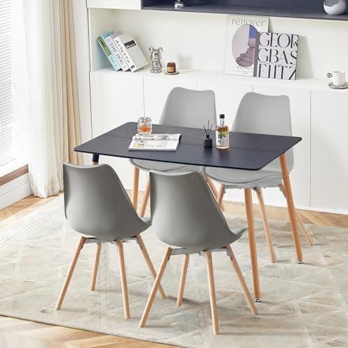 Esszimmergruppe Esstisch mit 4 Stühlen Schwarz Tisch+4 Stühle für Küche Esszimmer Wohnzimmer