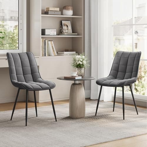 WOLTU Esszimmerstühle 2er Set, gepolstert mit Samt, für Wohn- und Esszimmer, Hochlastige Küchenstühle, Dunkelgrau