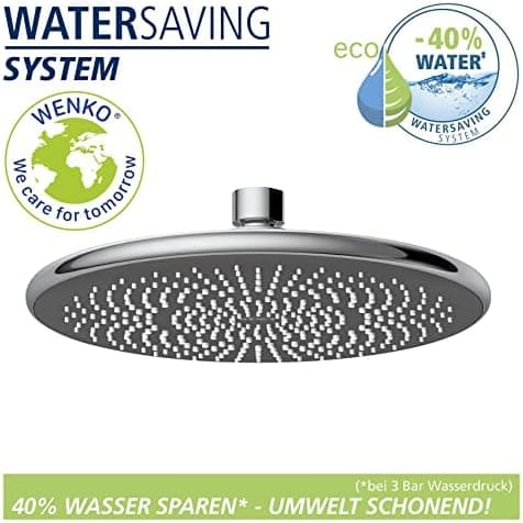 Wenko Wasserspar Regenduschkopf - Wassersparende Kopfbrause mit ABS,chromfarbener Rand, Ø 22,5 cm - Wasserspar-System