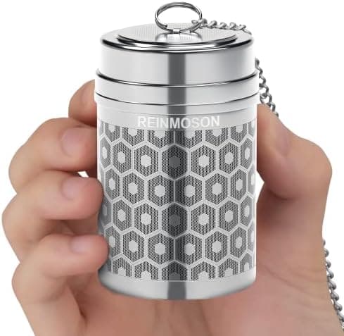 Reinmoson Edelstahl Teesieb für Losen Tee – 5 x 7,1 cm Gewürzei Teeei Groß mit extra feinem Netz – Schwarztee, Rooibos,